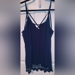 K. Jordan Cotton Modal Long Lacey Adjustable Strappy Cami Top Navy Blue Size XL